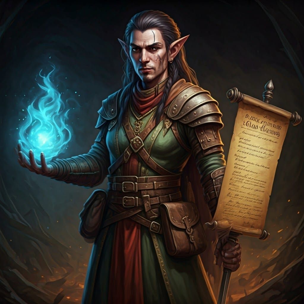 Fantasy Halfling Merchant Amidst a Treasure Trove of Magic S...