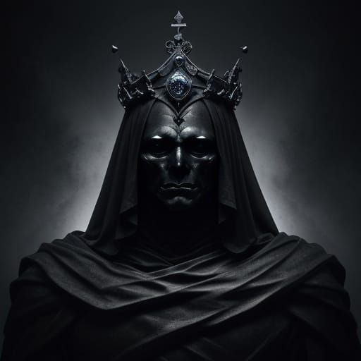 Surreal Faceless Figure with Fractal Crown in Low-Key Light