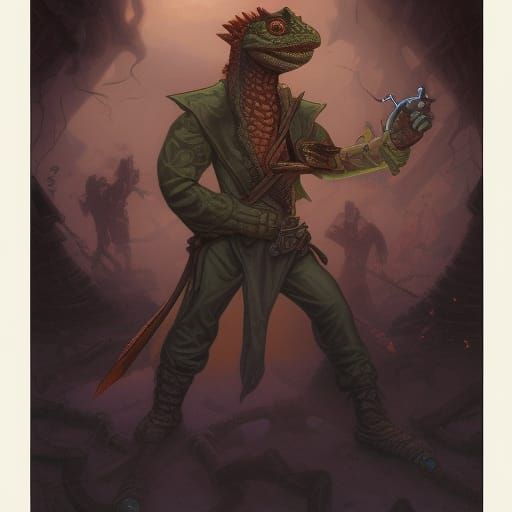 Lizardfolk Pirate Captain in Comic Book Art