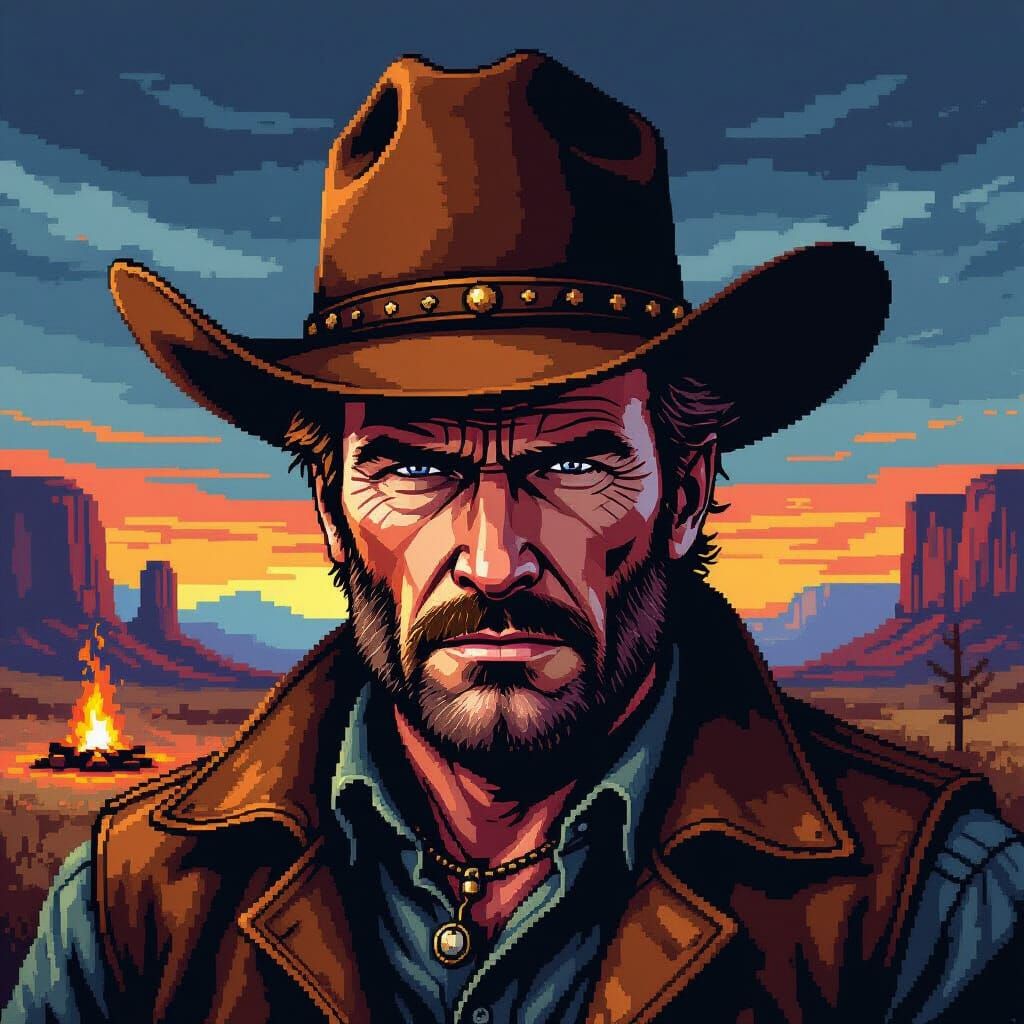 Clint Eastwood Cowboy Pixel Art Portrait