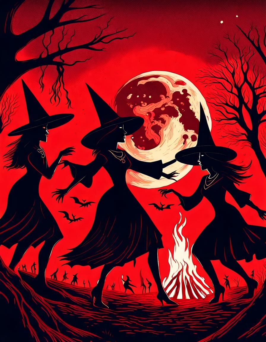 Witch Coven Dance Under Blood Moon, Graphic Novel Art
