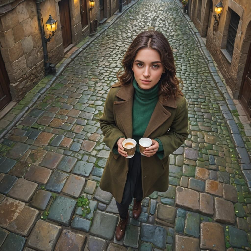 Italian Renaissance Woman With Coffee: Fantasy Oil Painting