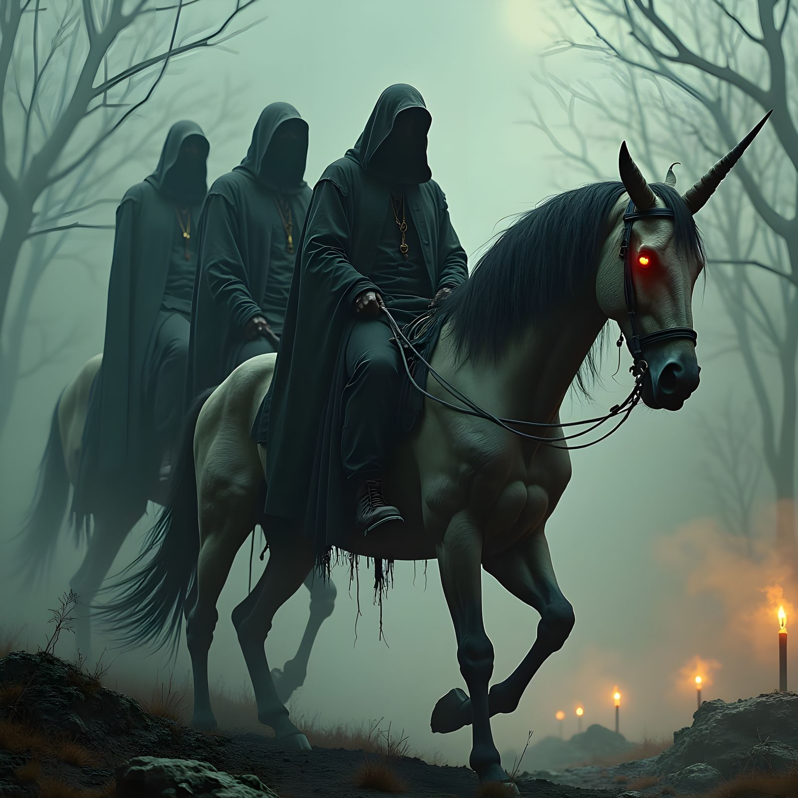 Unicorn Riders in Afterlife, Horror Art