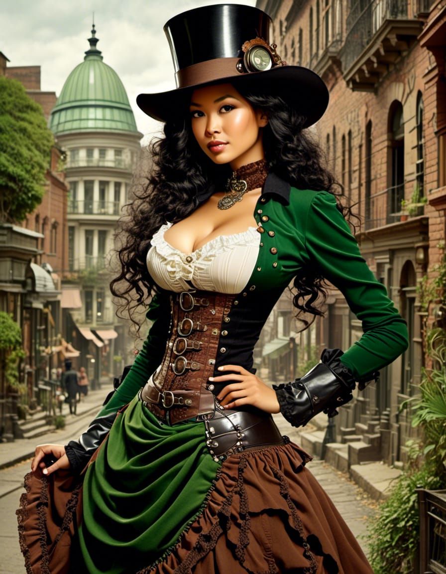 Indonesian Woman in Steampunk Style Victorian Dress