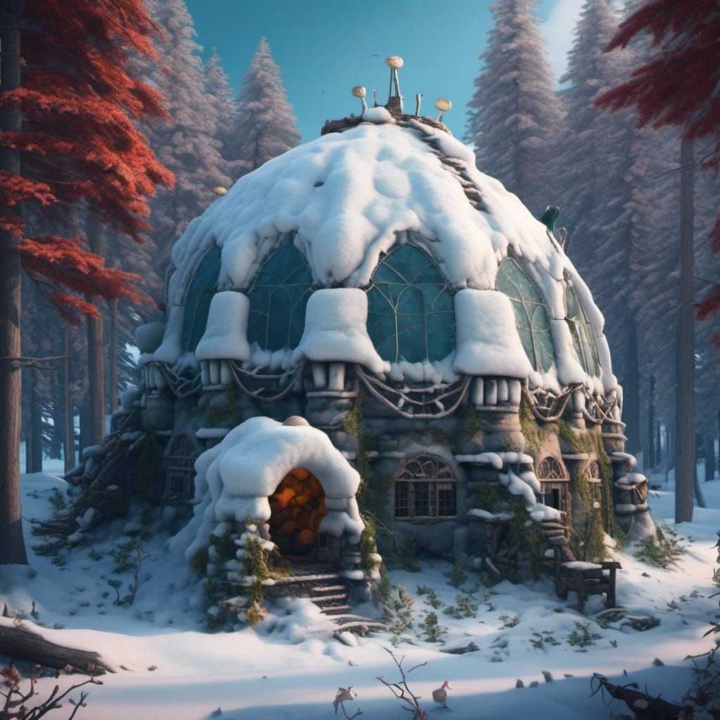 Bone Igloo in Winter Forest: Detailed Matte Painting