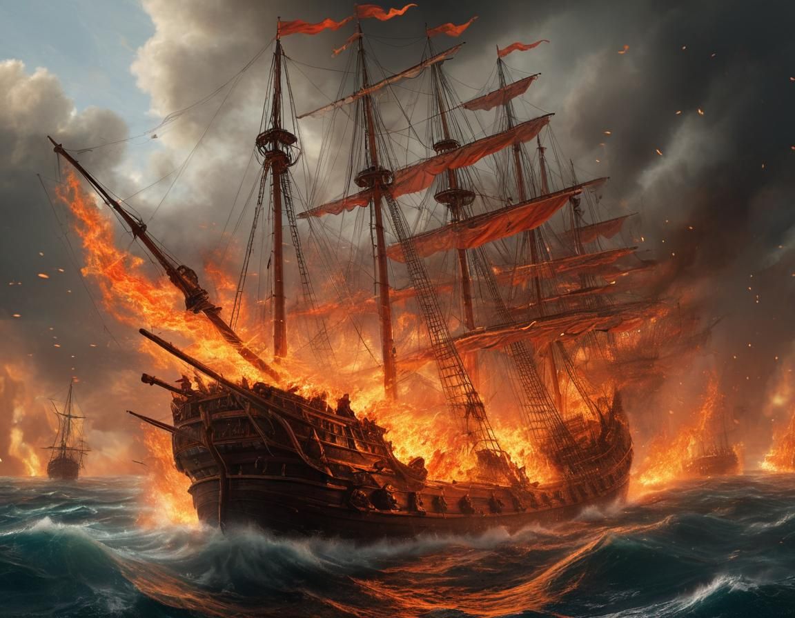 Fiery Renaissance Galleon Attacks Hostile Vessels
