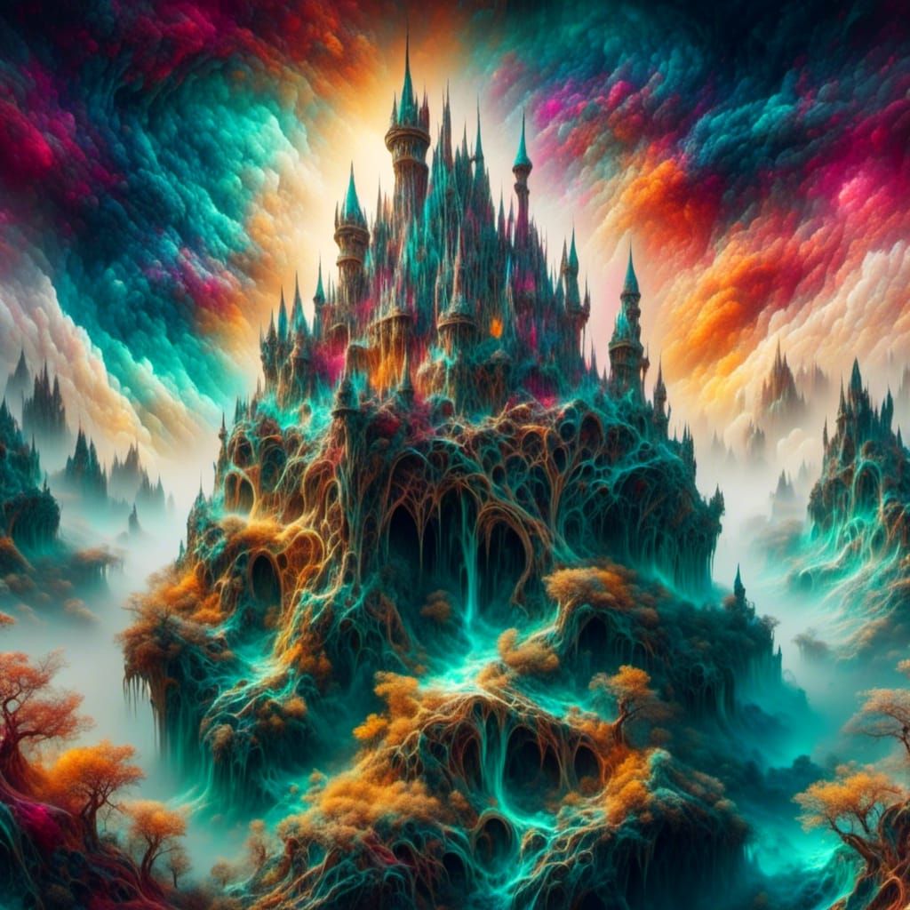 Magical Castle to Another Dimension in Watercolor