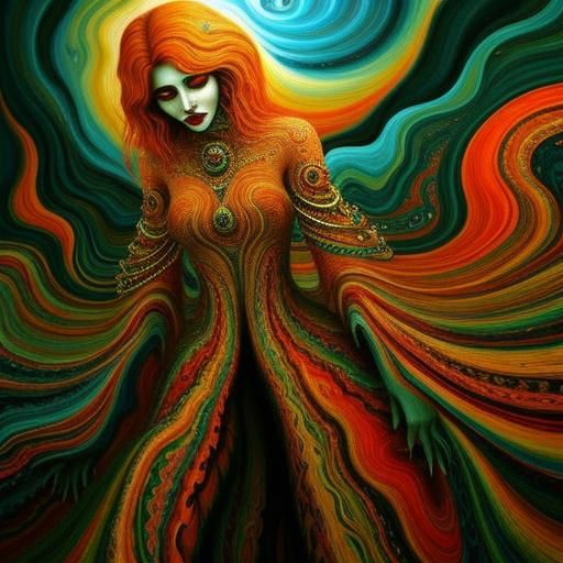 Psychedelic Woman in Expressionist Abstract Art