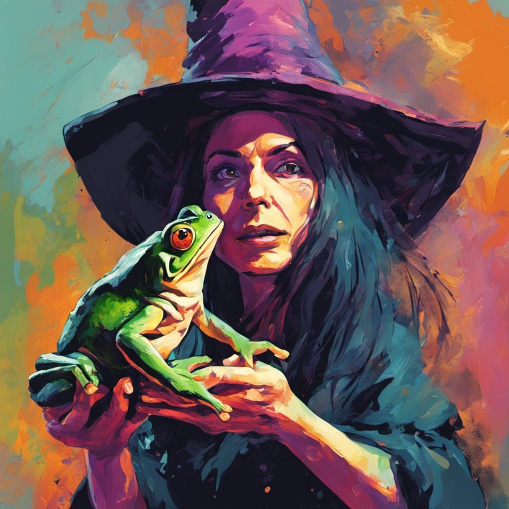 Expressionist Witch Holding a Frog