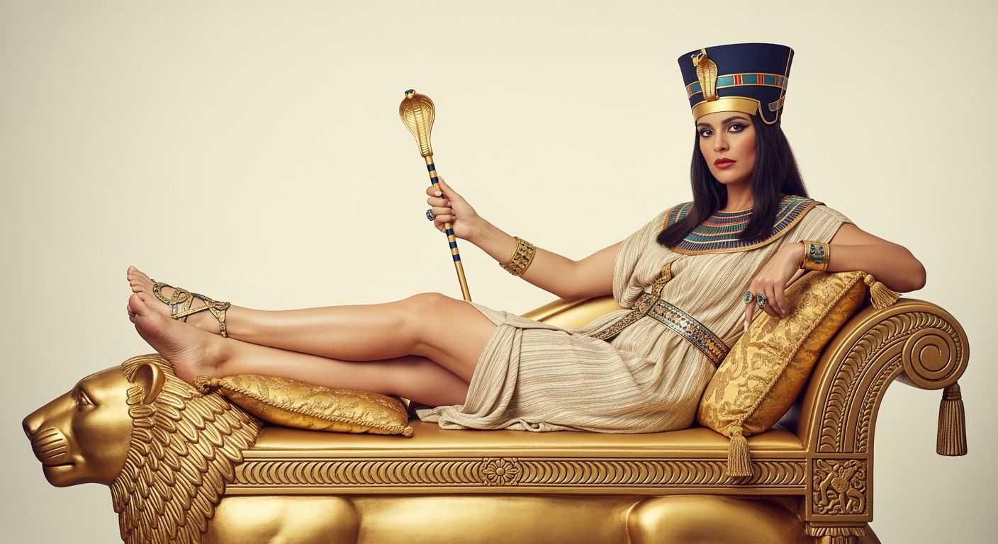 Egyptian Queen Lounging on Golden Chaise Longue