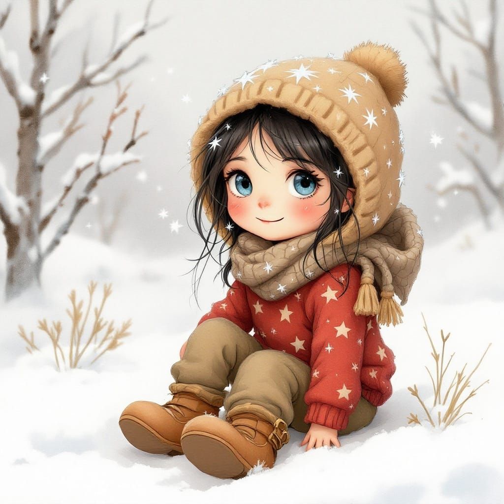 Girl with Ice Crystals as Watercolor Painting