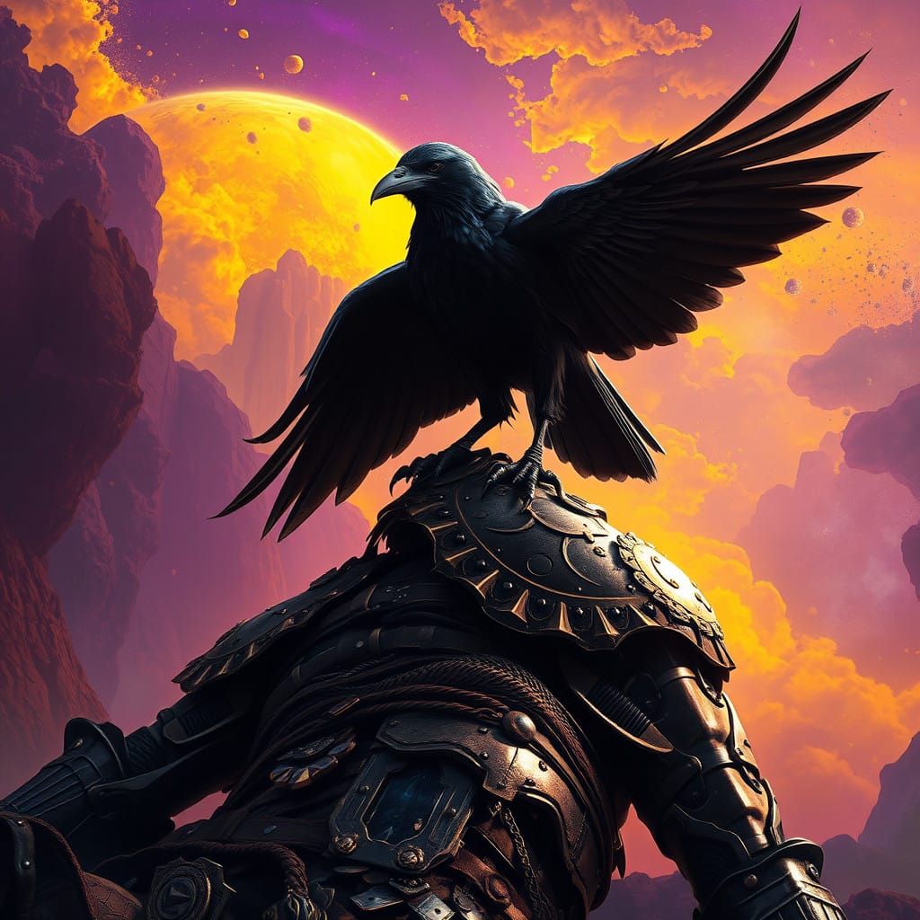 Dark Fantasy Warrior with Raven