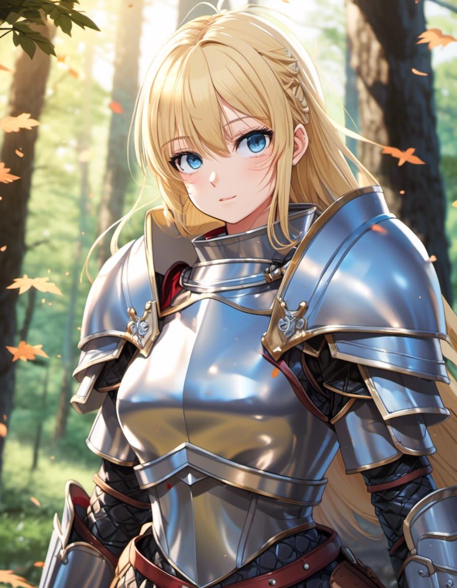 Blonde Knight in Anime Style Forest