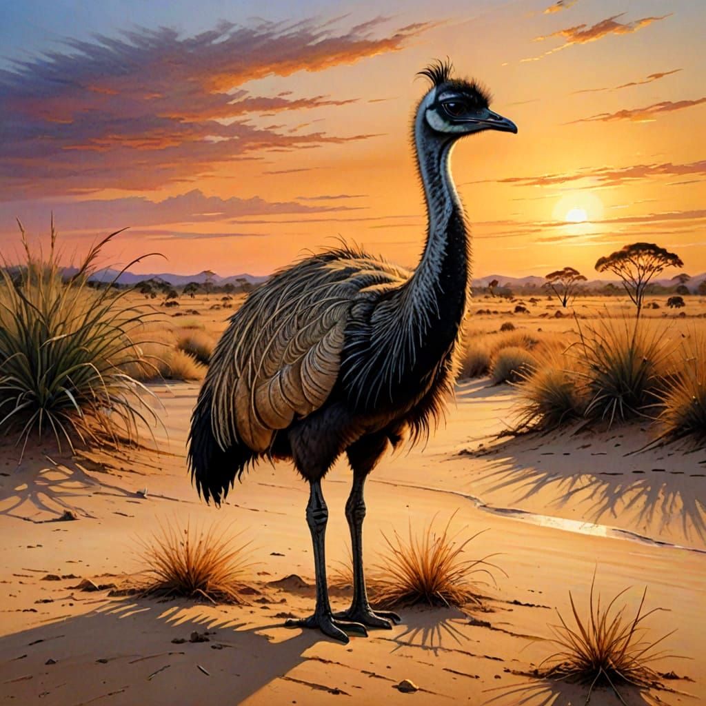 Emu Buries Head in Sand on Savanna