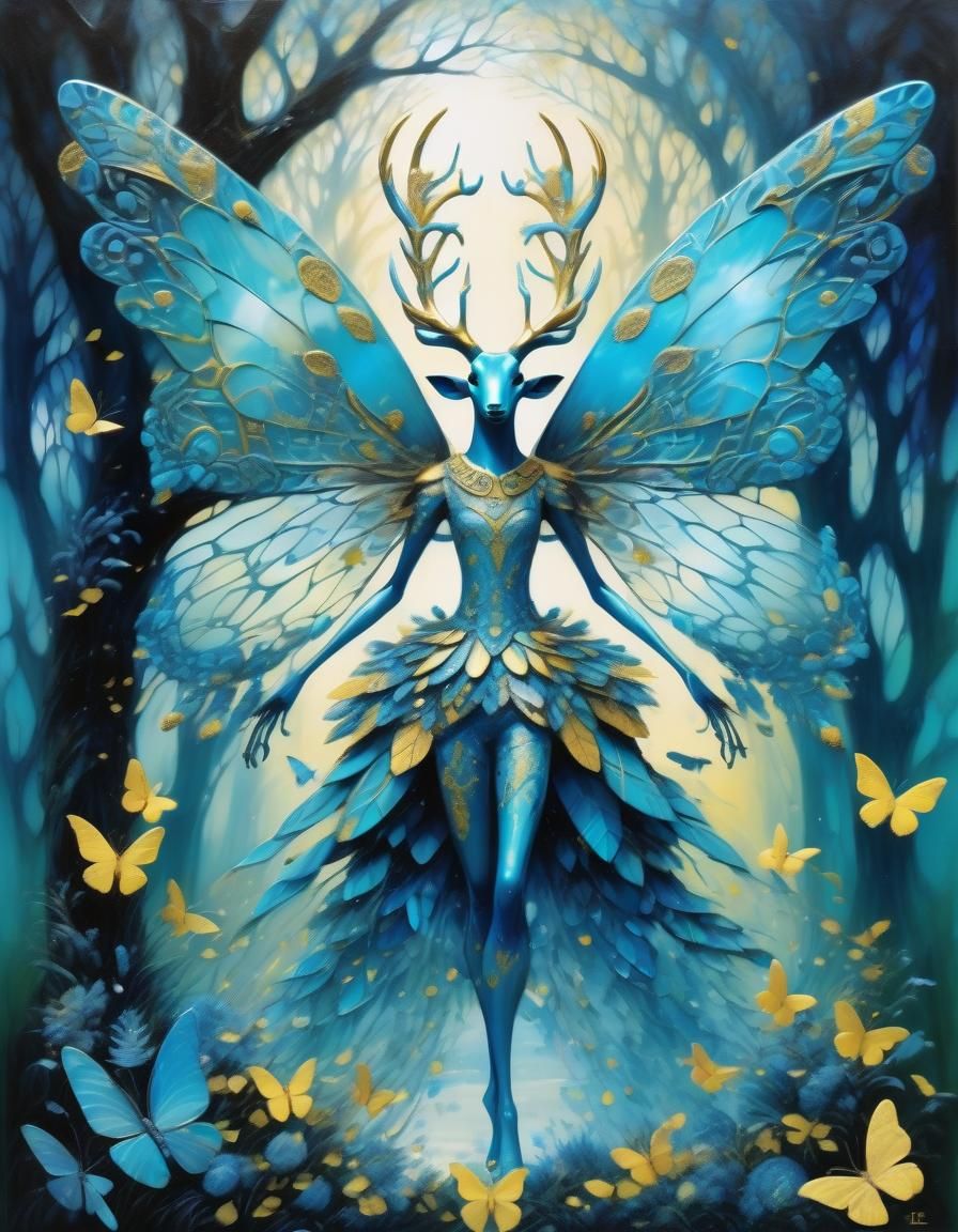 Exotic Nymph Tree in Shades of Blue and Gold