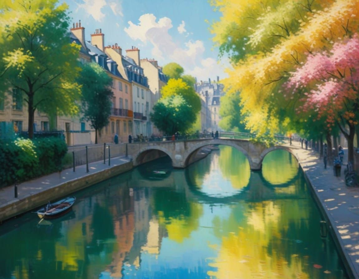 Vibrant Parisian Scene in Neo-Impressionist Style