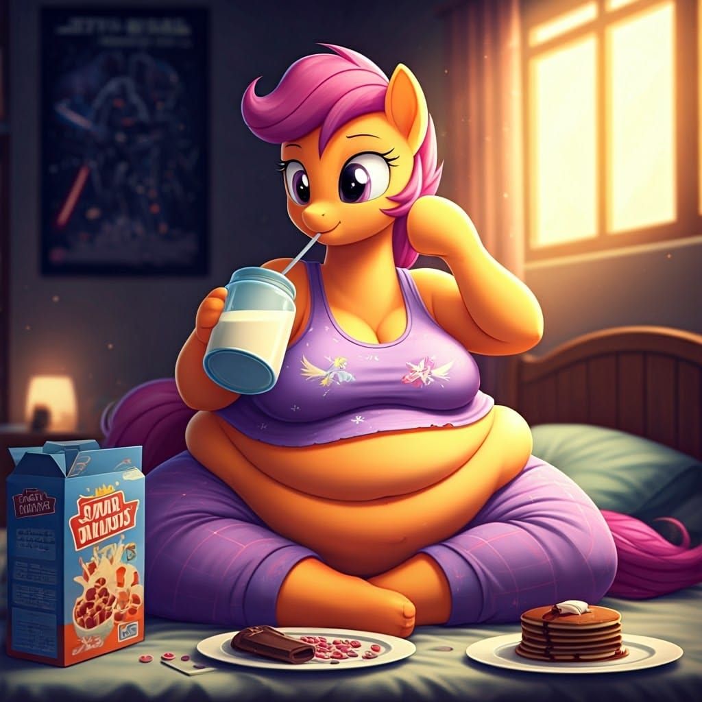 Chubby Scootaloo as Adult in Cozy Bedroom