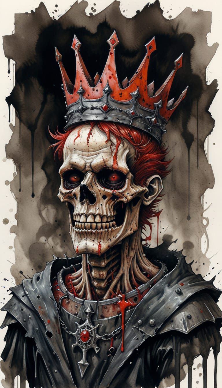 Dark Fantasy Storybook Illustration: Cursed King with Rottin...