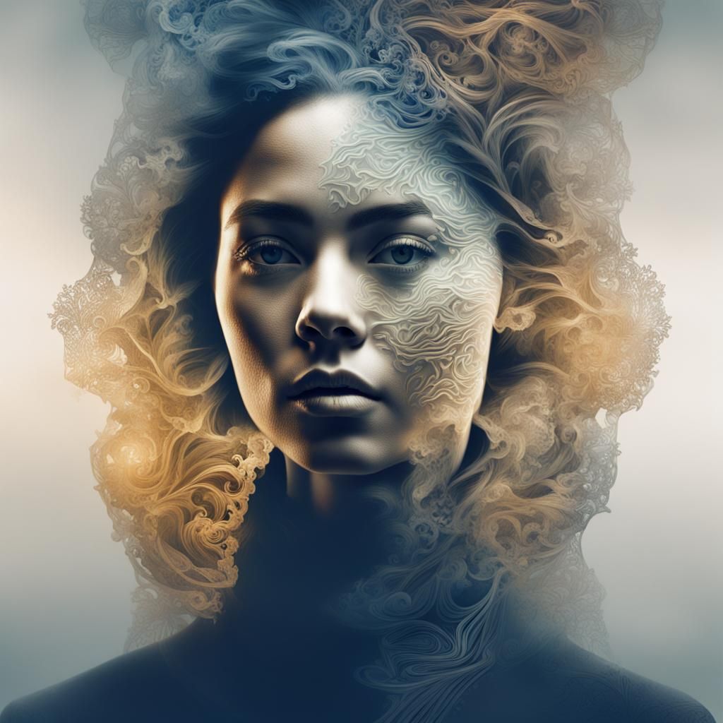 Stylized Double Exposure Woman Portrait