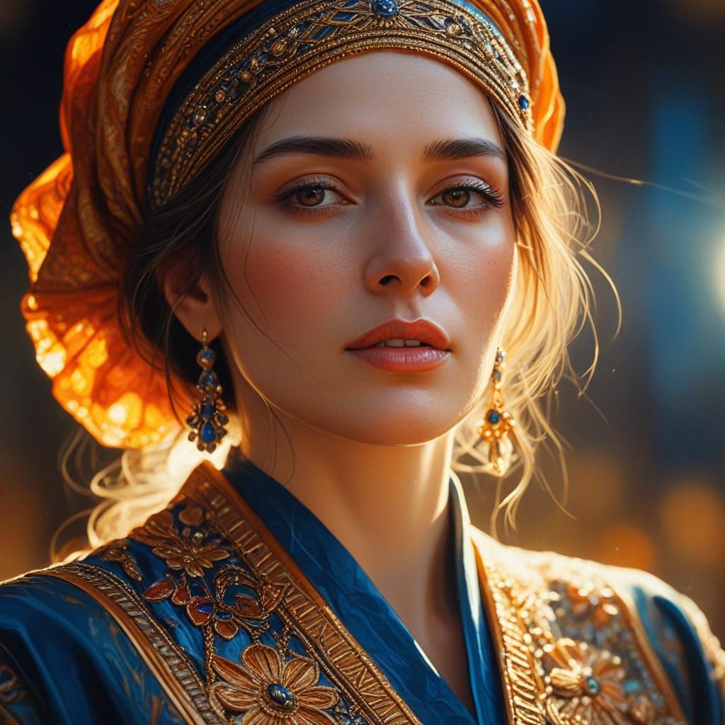 Vibrant Oil Painting of Woman in Golden Light