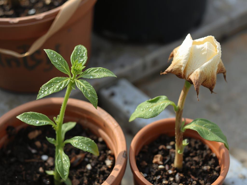 Two Flowers: Growth Versus Decay in Pots