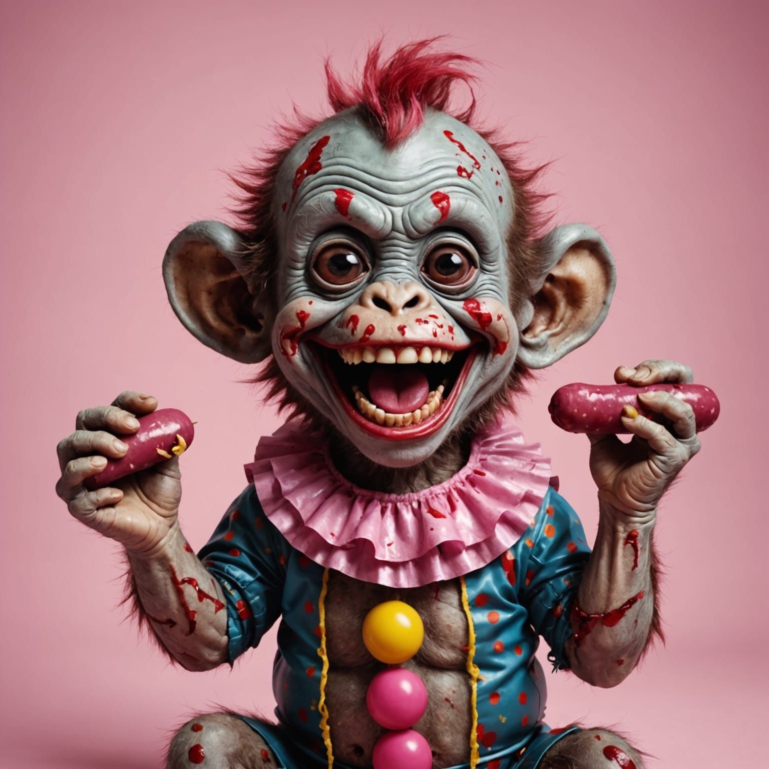 Carnivorous Clown Toddler Devours Pink Sausage