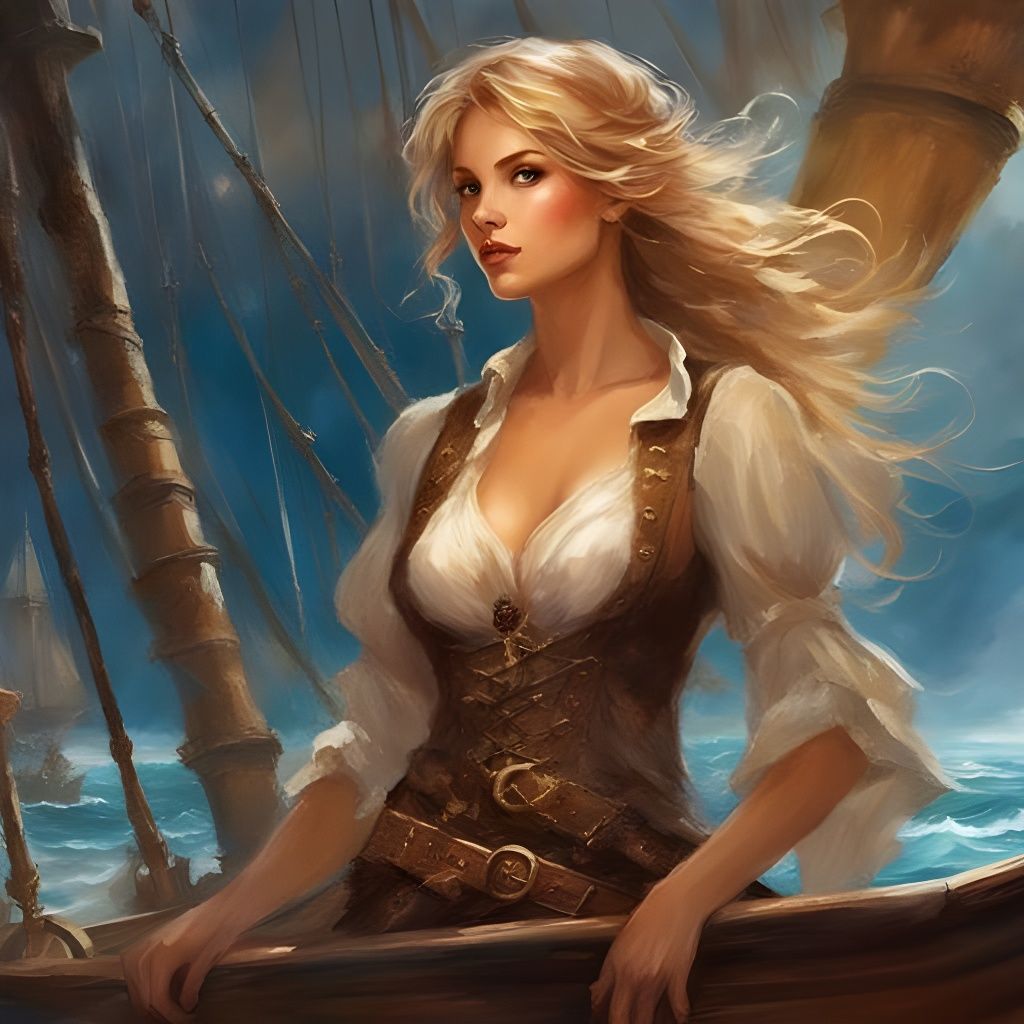 Pirate Girl on Ship, Splash Art Style