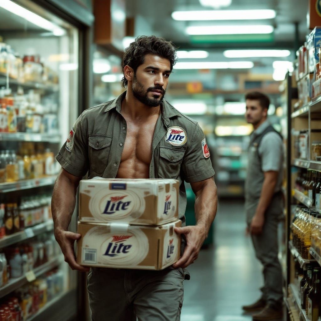Handsome Hispanic Beer Delivery Man in Tight Shirt and Work ...