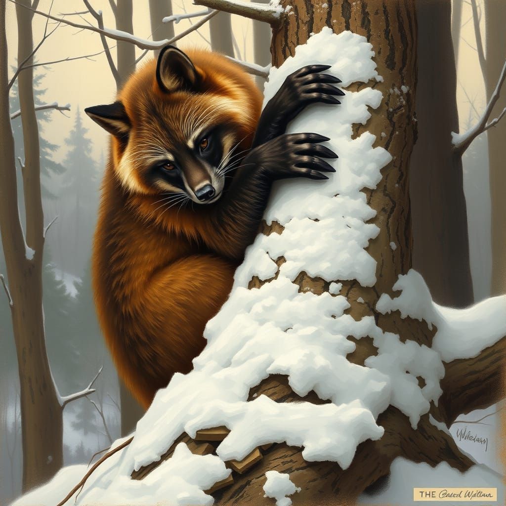 Wolverine Back Rub in Winter Forest