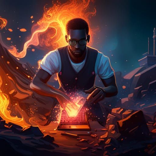 Laptop on Fire: Detailed Fantasy Concept Art