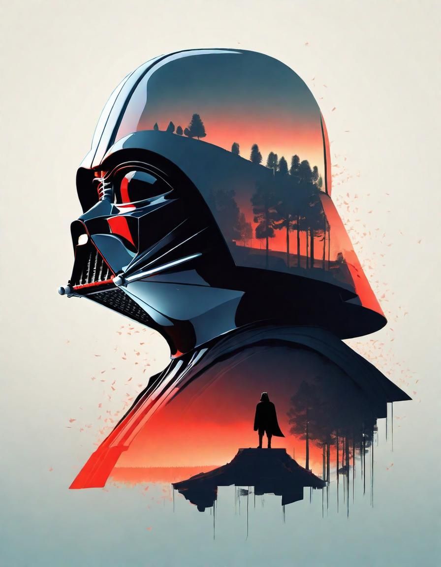 Darth Vader Double Exposure Minimalist Vector Art