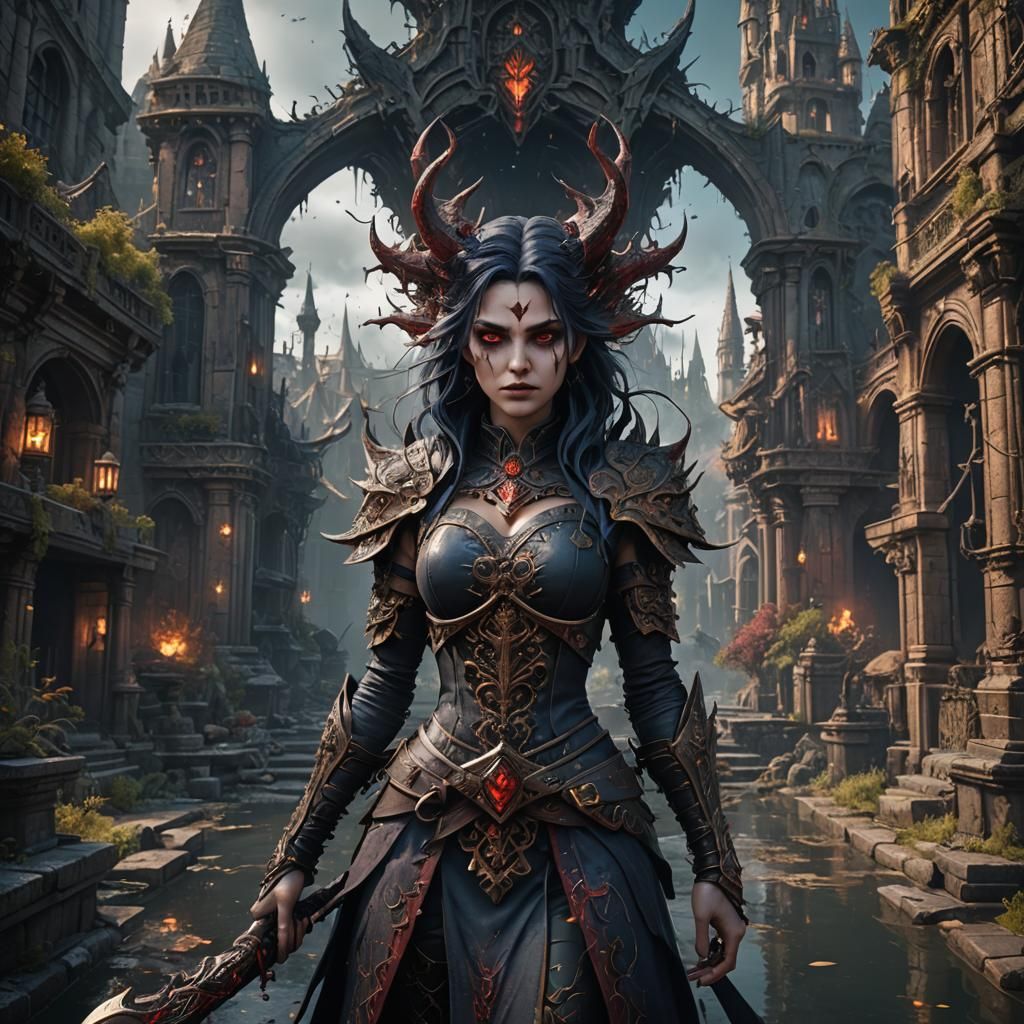 Fantastical Evil Girl in Detailed Matte Painting