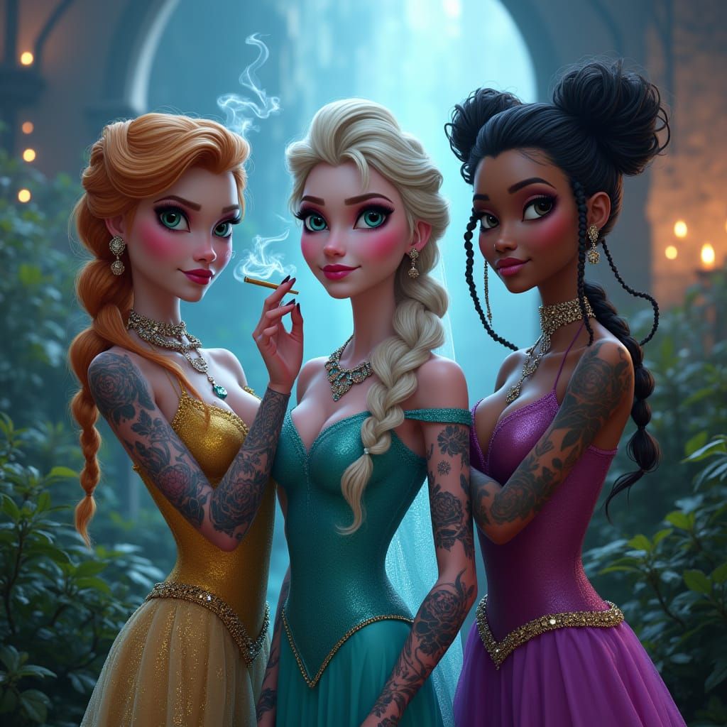 Elsa as Tattooed Princess in Fantasy Castle