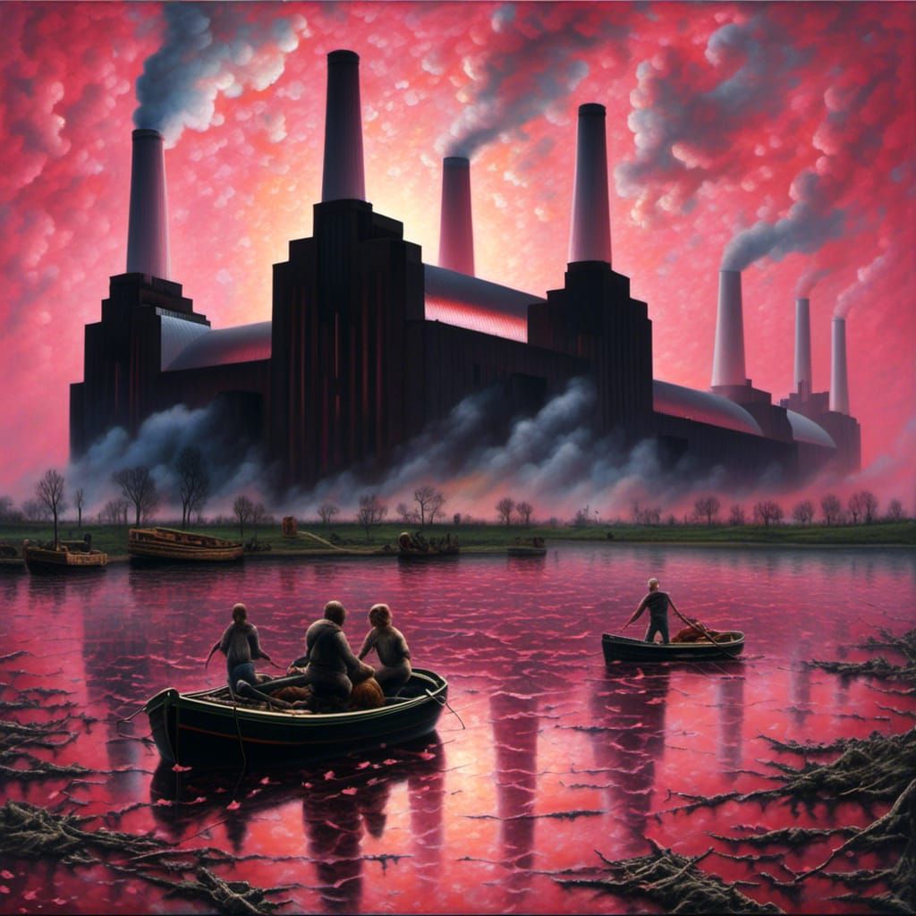 Battersea Power Station: Psychedelic Oil Painting in Dutch M...