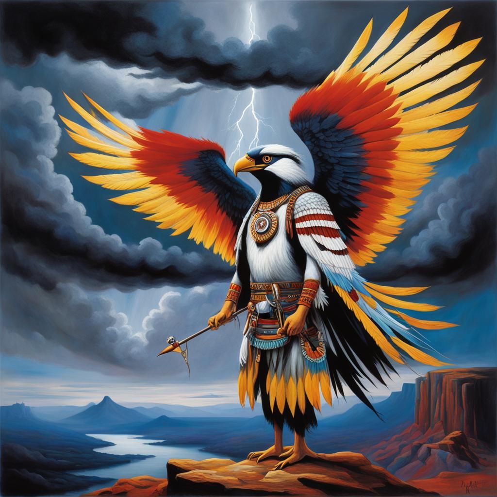 Native American Thunderbird vision quest, Thunderbbird appears to a Native American In full regalia ,Native American on ...