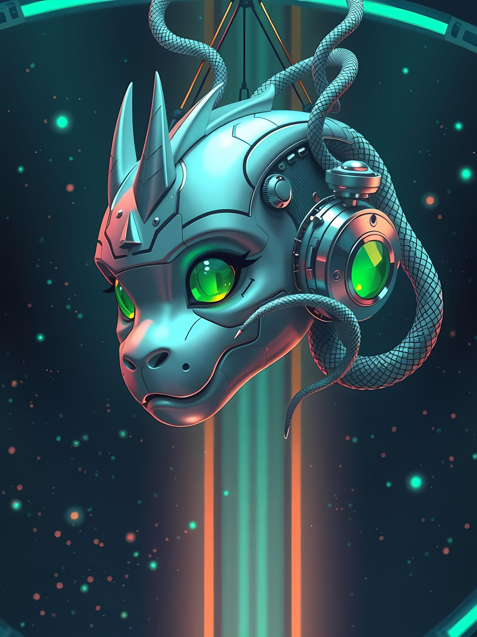 Anime Android Gorgon Head in Sci-Fi Style