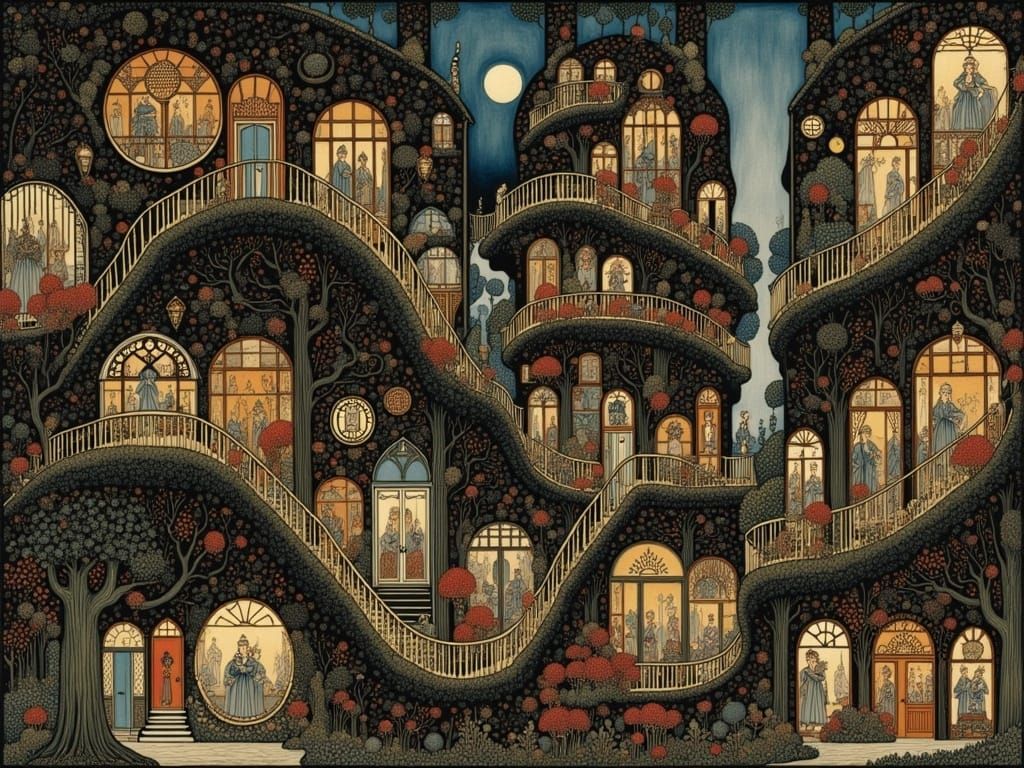 Ethereal Waterfront Scene in Whimsical Style