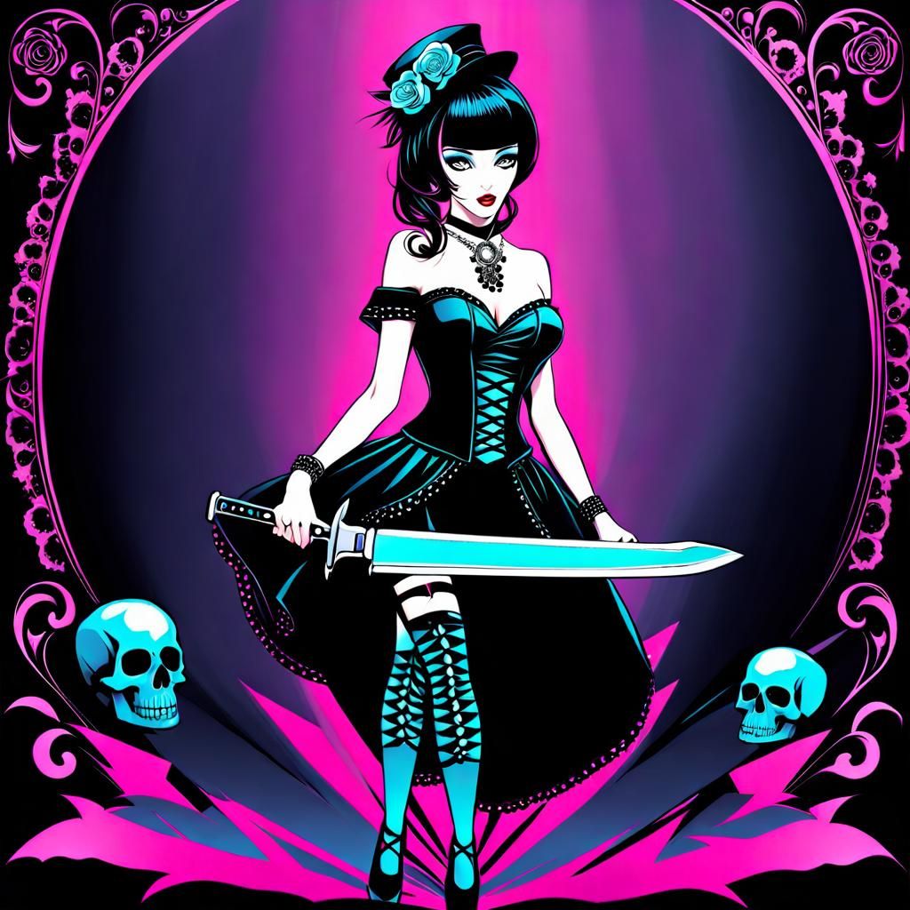 Icy Blue Skulls and Knife Design