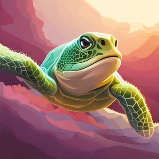 Cute Turtle in Low-Poly Isometric Style