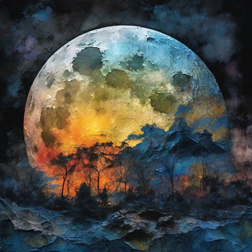 Dramatic Moon in Maximalist Expressionist Landscape