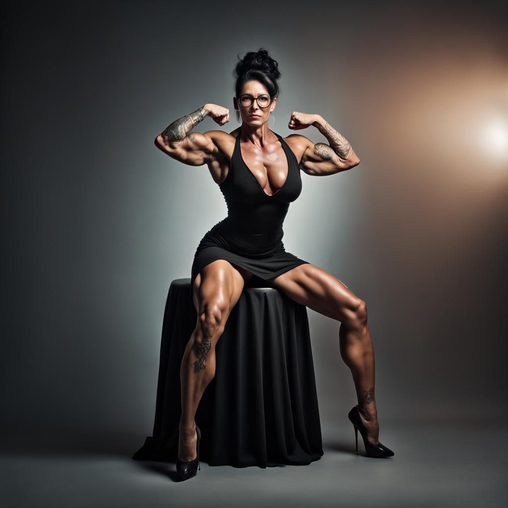 Female Bodybuilder Portrait in Evening Dress