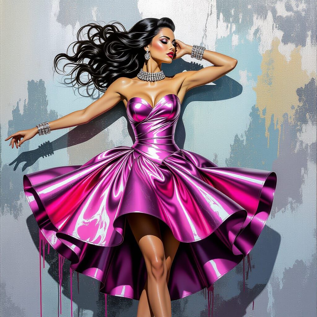 Woman in Pink Liquid Metal Ballgown