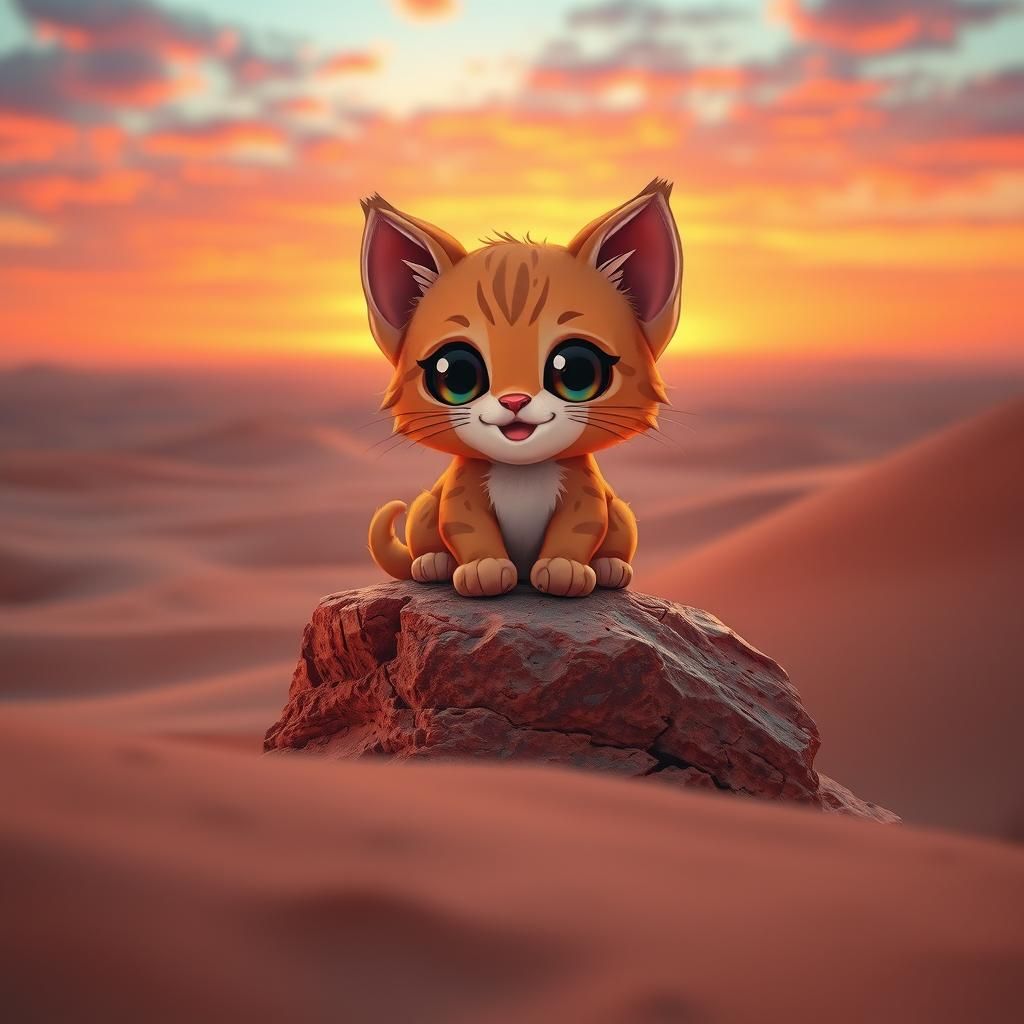 Chibi Kitten at Sunset, Digital Art