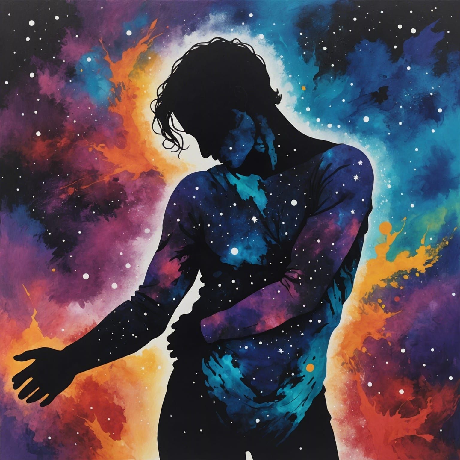 Abstract Galaxy Silhouette of Self-Love