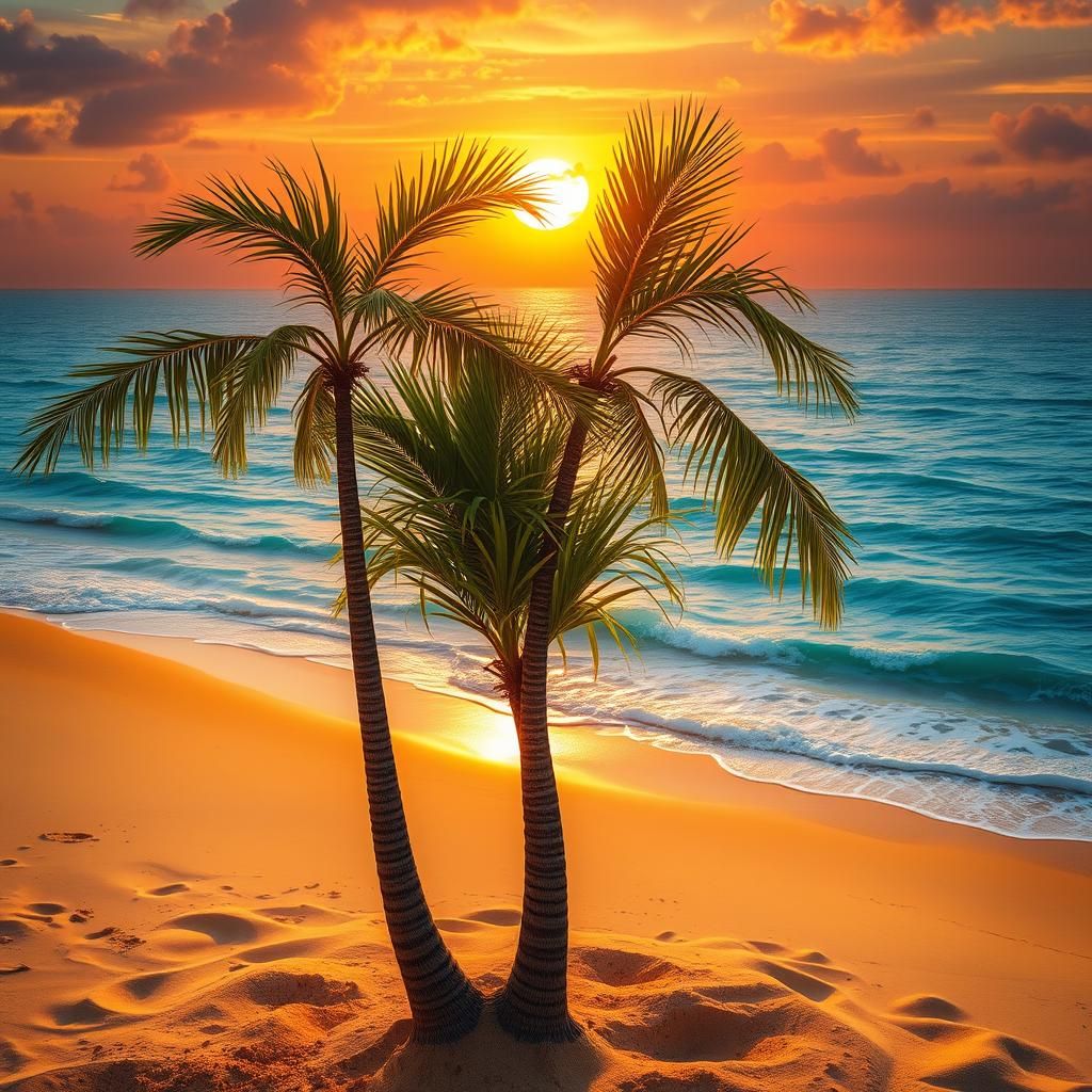 Hyperrealistic Sunset with Palm Trees