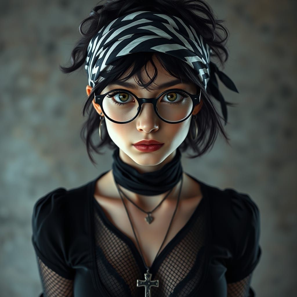 A young woman with large, expressive eyes