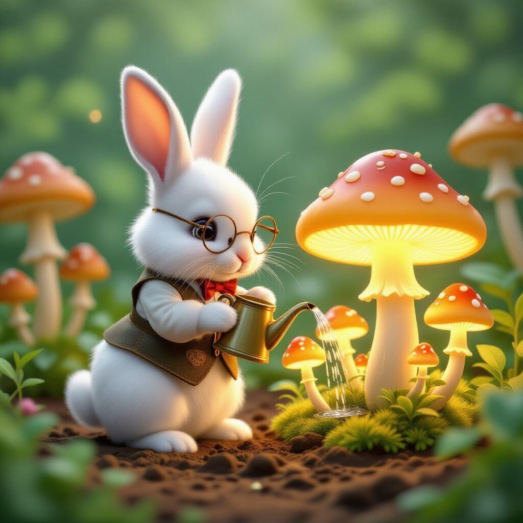 Rabbit Gardener in Glowing Mushroom Patch