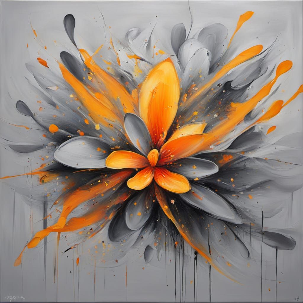 Abstract Surrealism Painting of Youthful Saffron Noisy Grey