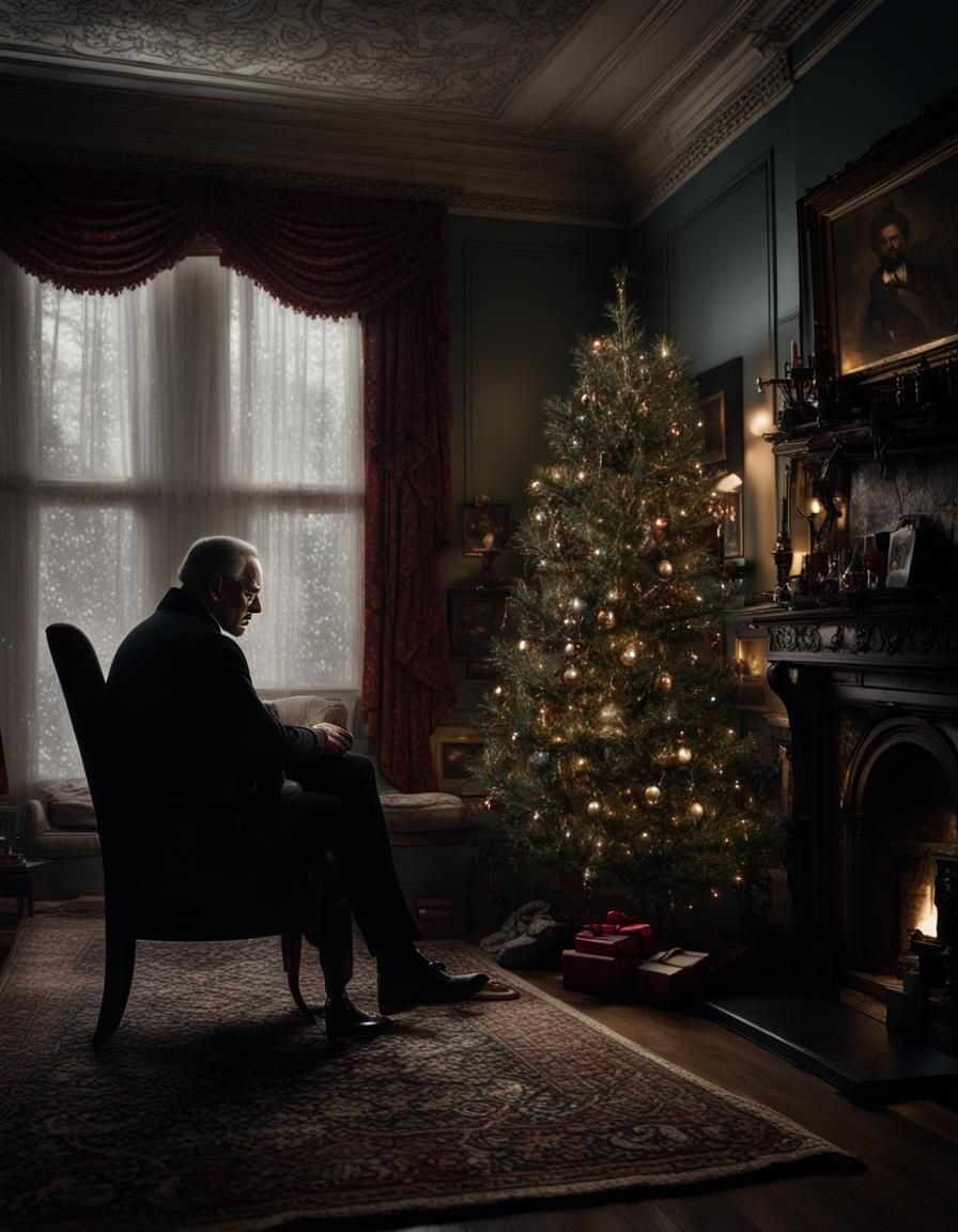 Translucent Man in Victorian Christmas Scene