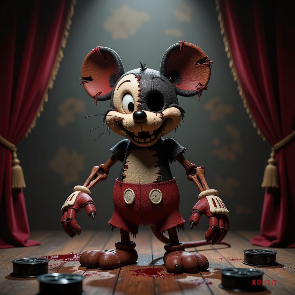 Nightmarish Cartoon Mouse Reimagining in Grotesque Style